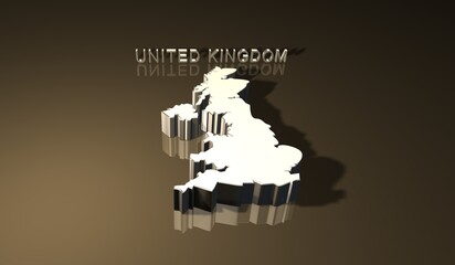 3d map of the United Kingdom made up of England- Scotland- Wales and Northern Ireland is an island nation in northwestern Europe in 3D with golden texture for print purpose 3