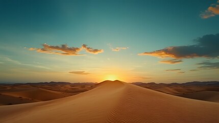 Obraz premium Mesmerizing desert landscape with curving golden dunes under a smooth empty sky at sunset A tranquil and serene scene of natural beauty perfect for adventure and travel concepts