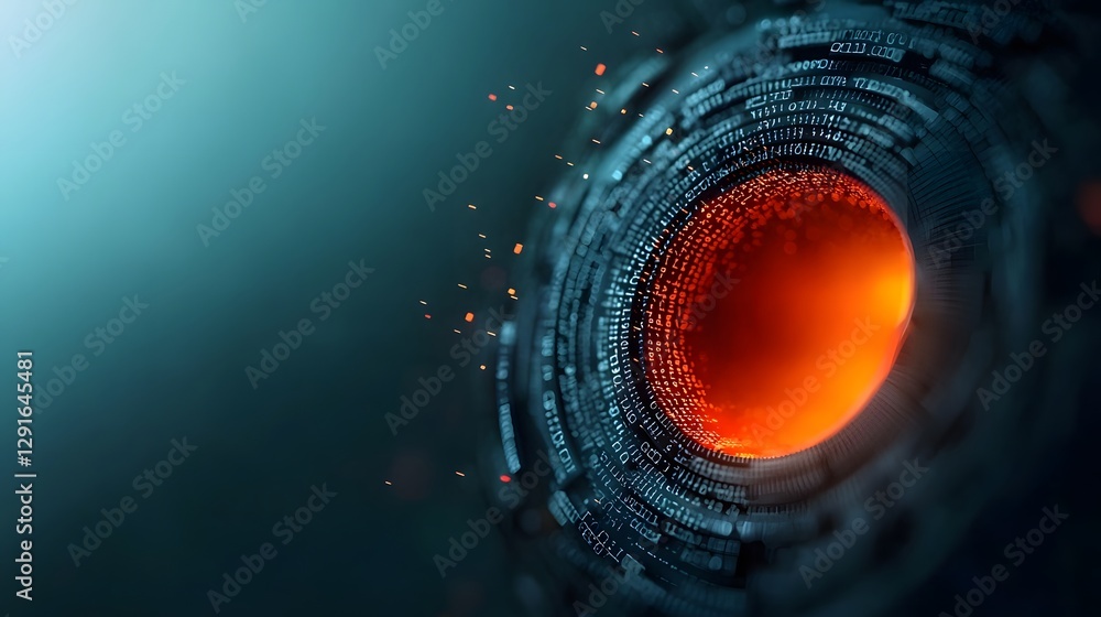 Fototapete Mesmerizing digital matrix code cascading down the edges of a dark futuristic sci fi background with a glowing ethereal center void of any objects or elements  This visually striking