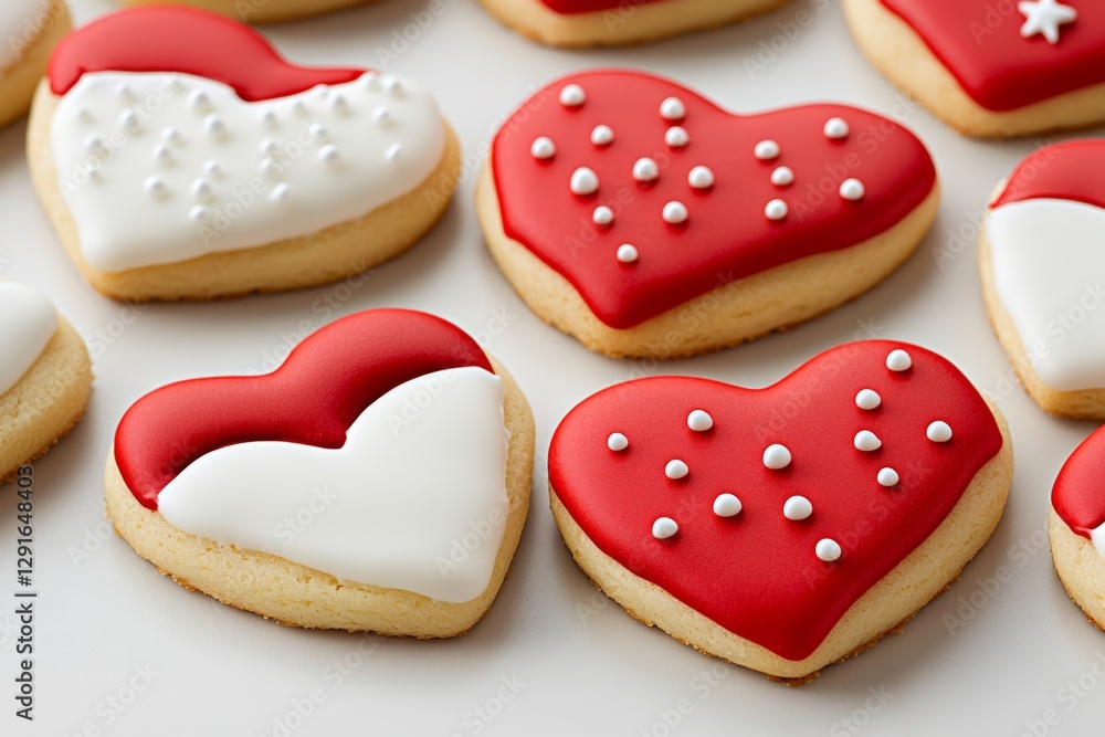 Aufkleber a close-up of valentine's day cookies with red and white icing, decorated in heart shapes and tiny s