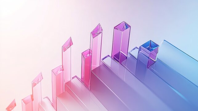 Abstract 3D glass graph symbolizing financial growth in a modern minimalistic design.