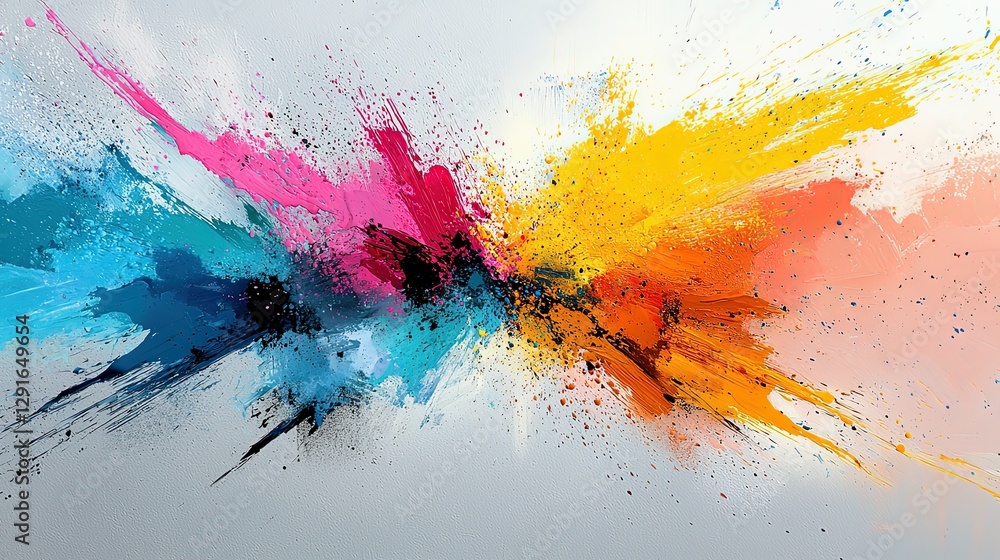Poster vibrant color splash abstract art with dynamic brush strokes and texture variations