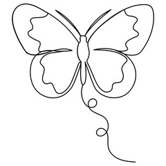 Butterfly icon continuous one line drawing outline vector illustration	
