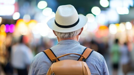 Seasoned Traveler Navigating Through Bustling Streets, Embracing the Vibrant Culture and Energy of the City