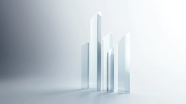 Abstract 3D glass graph symbolizing financial growth in a modern minimalistic design.