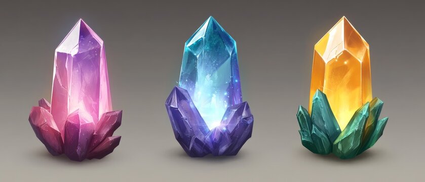 game crystal gem stone magic diamond icon ice jewel cartoon fantasy green cave gemstone rock background design treasure button gold item jewelry asset set isolated element illustration texture blue pu