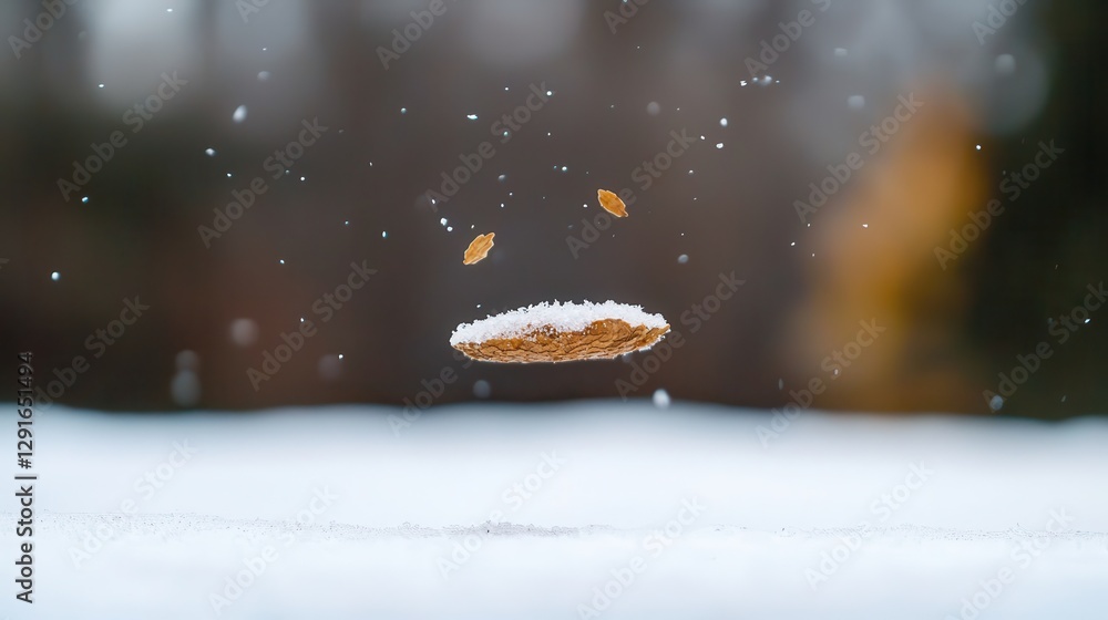 Poster small flake of snow gently falling from the sky on a winter day with a soft background and beautiful