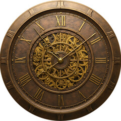 Obraz premium Antique Steampunk Wall Clock with Exposed Gears On Transparent Background 