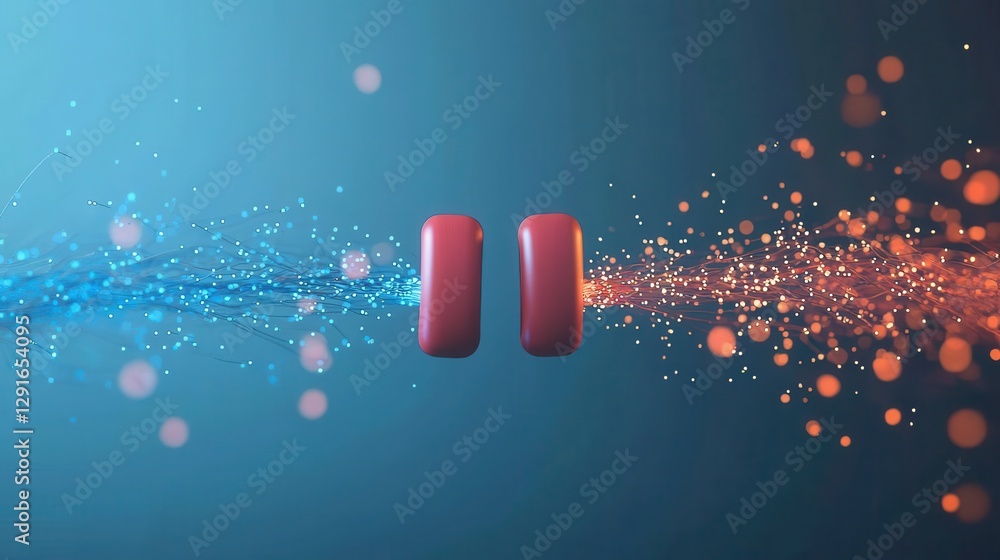 Aufkleber visual metaphor of affinity represented by two magnets attracting with colorful sparks and light eff