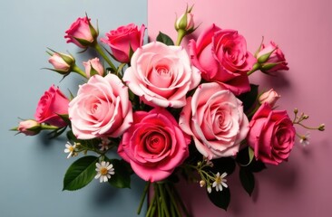 flower arrangement with roses on a colored background