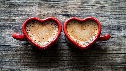 Two heart-shaped coffee cups placed together to form a perfect heart