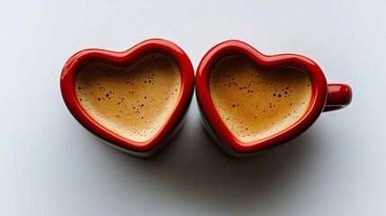 Two heart-shaped coffee cups placed together to form a perfect heart