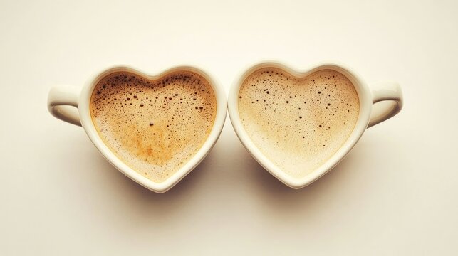 Two heart-shaped coffee cups placed together to form a perfect heart