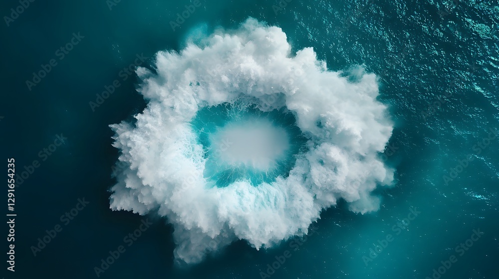 Poster mesmerizing image showcasing the symmetrical crashing of ocean waves creating a deep blue void with 