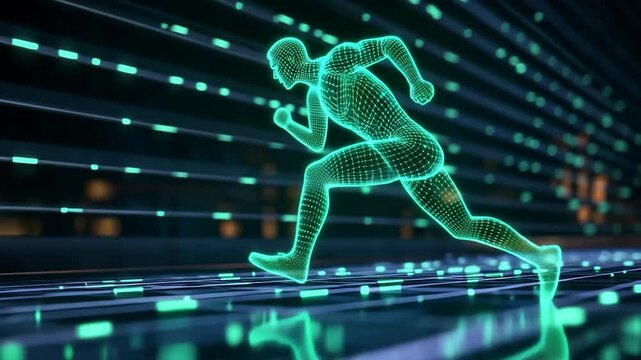 Futuristic digital runner in a glowing city