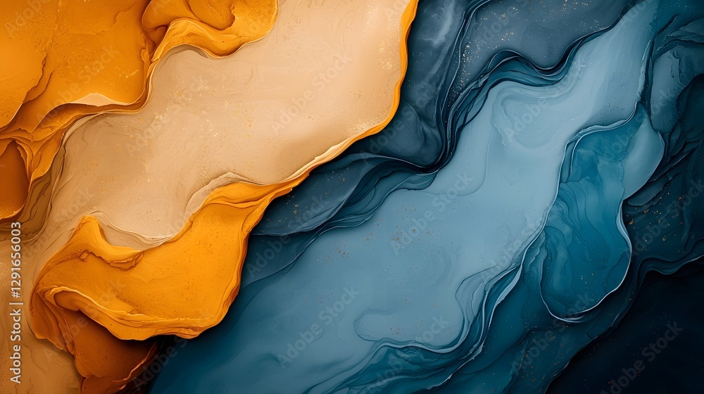 Poster mesmerizing marble texture swirling in rich blues and golds featuring heavy details and a soft gradi