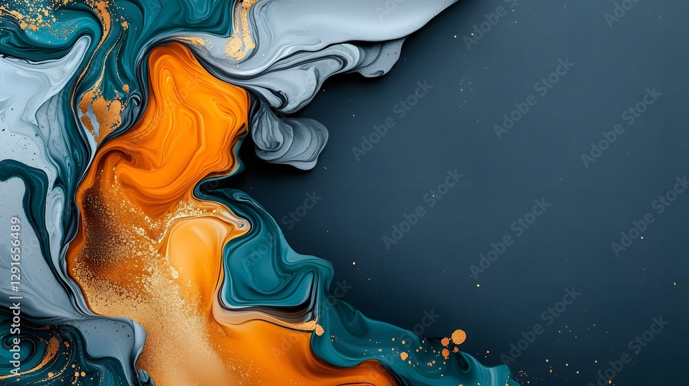 Poster mesmerizing marble texture with swirling blues and golds heavy with rich details and a soft gradient