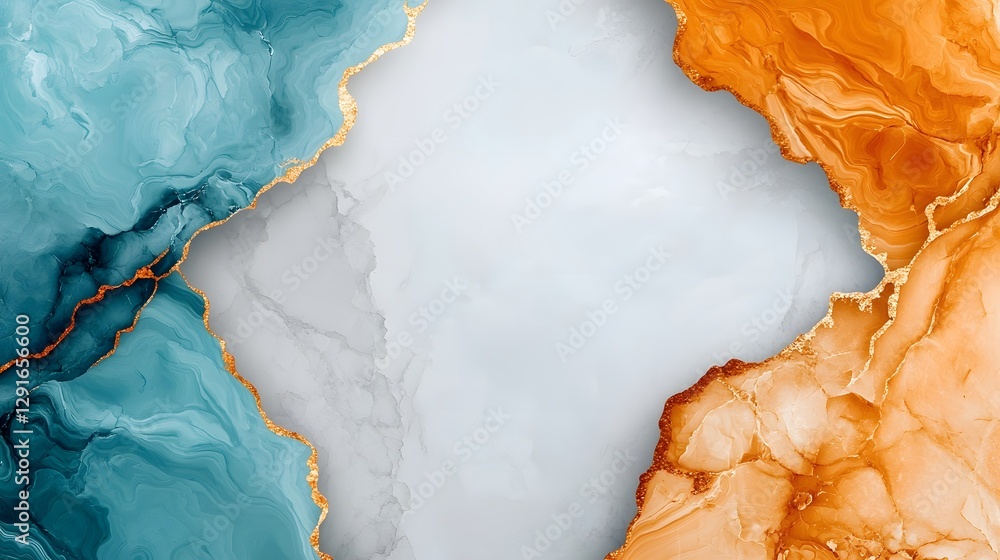 Poster mesmerizing marble texture with swirling patterns in a rich blend of blues and golds featuring heavy