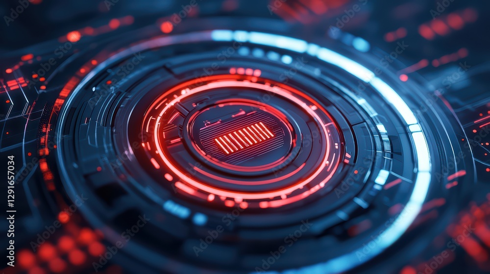 Poster futuristic holographic interface with glowing elements in dark background