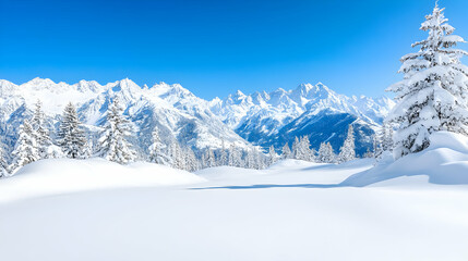 Fototapeta premium Snowy Alps mountain range winter landscape; sunny day