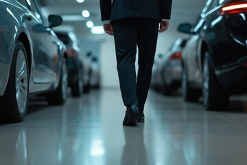 Fototapeta premium Luxury car showroom with polished glossy vehicles and elegant lighting
