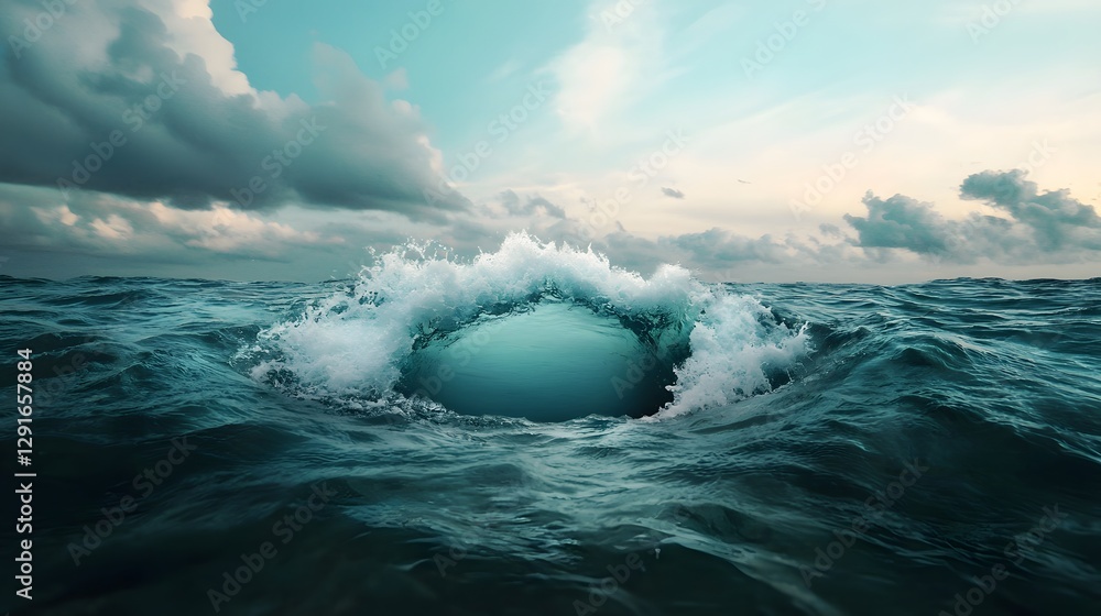 Poster mesmerizing oceanic symmetry crashing waves create a dynamic dance reflecting a tranquil blue void a