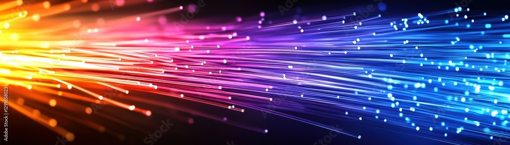 Poster vibrant and colorful fiber optic cables creating a stunning display of light and energy in a dark ba