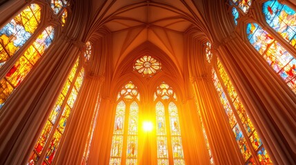 Obraz premium Stunning Gothic Cathedral Interior with Colorful Stained Glass