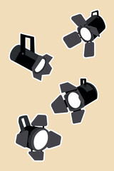The sticker decorations with black and grey stage lights are done in a minimalist style.