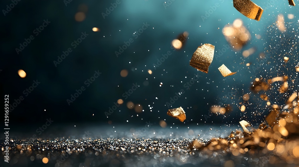 Poster mesmerizing shower of glitter dust particles elegantly floating and swirling in a dark moody and lux
