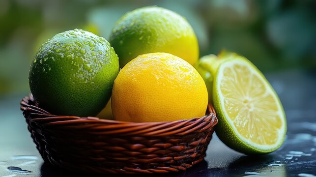 Fresh Limes and Lemons in a Basket
