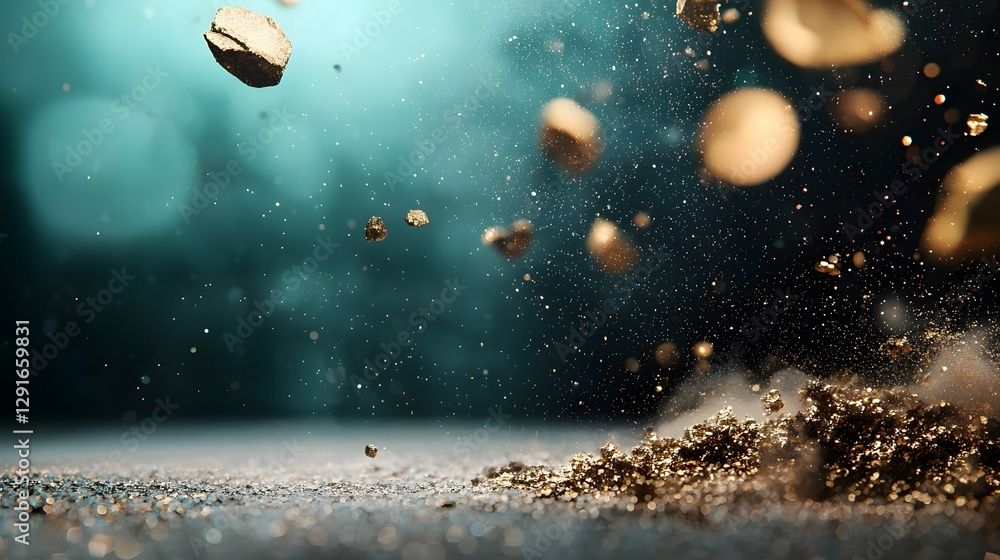 Poster mesmerizing swirls of subtle glitter dust floating and dancing through the air against a dark moody 