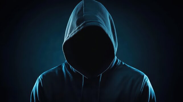 Mysterious Hooded Figure in Dark Room with Digital Code Elements