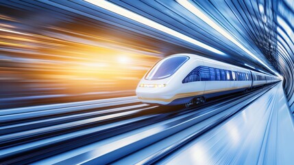 Obraz premium Futuristic Train Speeding Through a High-Tech Transport Tunnel