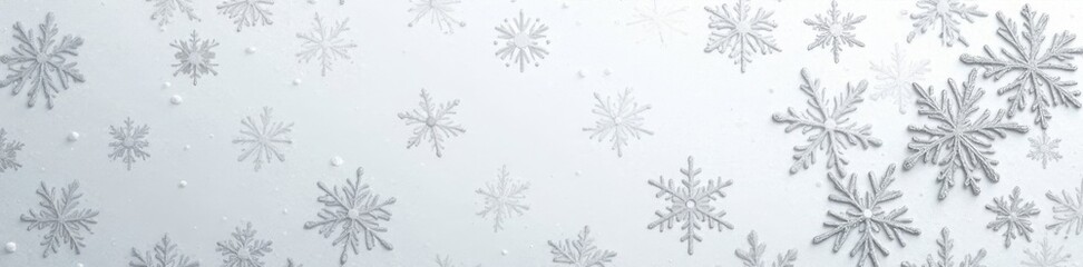 Subtle snowflake motif embossed on a silver and white damask backdrop , geometric, subtle