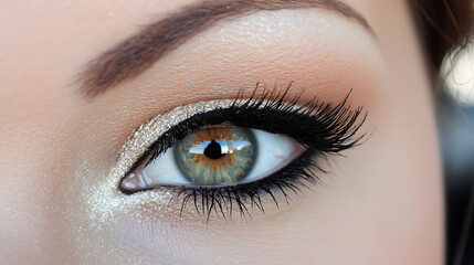 Obraz premium A woman's eye is highlighted with a white eyeliner. generated using AI