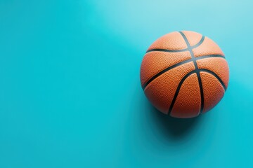 Fototapeta premium A Single Basketball Resting On A Solid Turquoise Background