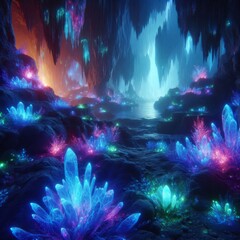Naklejka premium Fantastic Bioluminescent Cave 