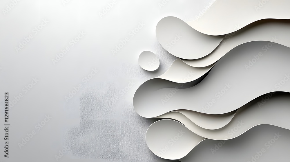 Poster minimalist modern abstract paper cutout layers with soft flowing edges and an elegant clean center d