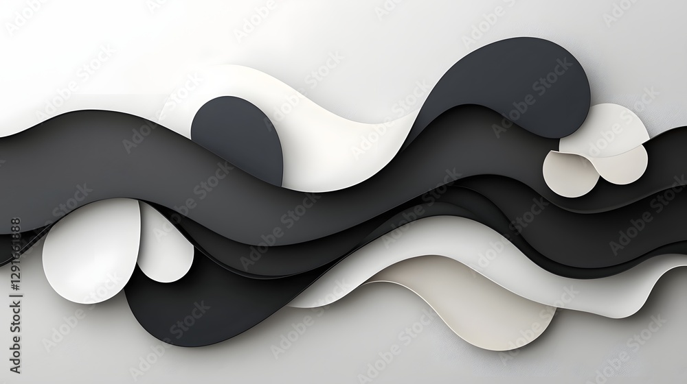 Poster minimalist modern paper cutout layers in a monochrome color palette with soft elegant edges and a cl