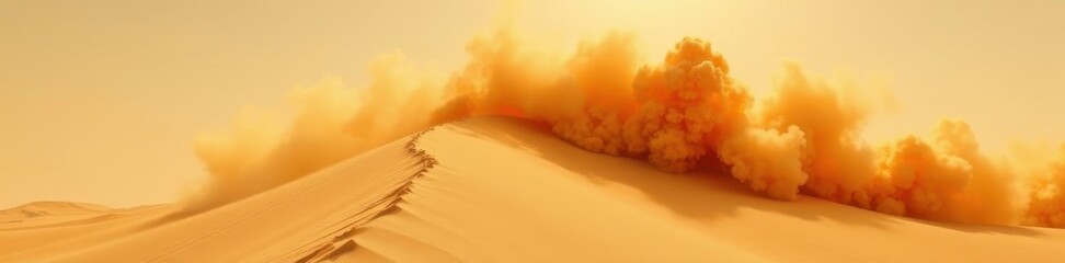 Massive sand dune overtaken by a violent dust cloud , weather, shadow