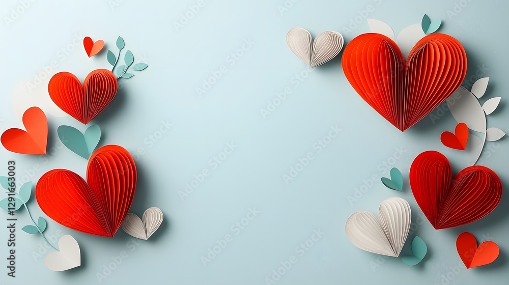 Aufkleber minimalist paper cut heart shapes arranged symmetrically with soft shadows and open negative space i