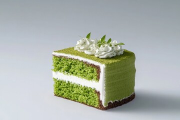 Delightful green cake with fluffy frosting and fresh mint leaves