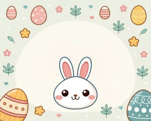 a cute bunny surrounded by colorful Easter eggs and decorative elements. It's a cheerful and festive image perfect for Easter celebrations