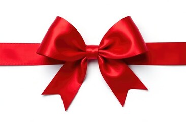 Fototapeta premium Red satin ribbon with bow isolated on white