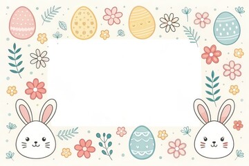 A charming easter-themed frame with eggs, flowers, and bunnies, perfect for greetings or announcements
