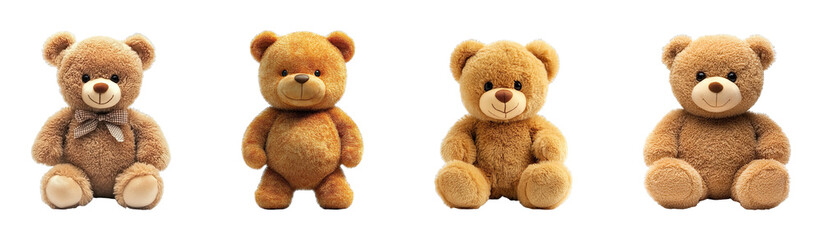 Collection of bear toys isolated on transparent background
