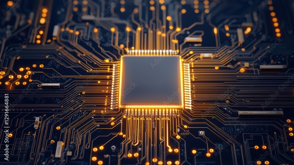 Poster Futuristic Quantum Computer with Glowing Circuits and Chaos Design