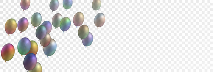 Air holiday balloons on a transparent background, template for advertising, banner, birthday. Vector, png. Festive 3D helium balloons.	
