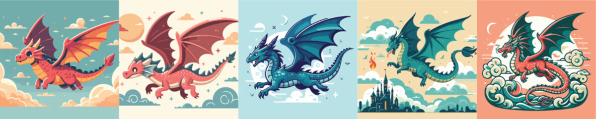 cute dragon flying vector collection